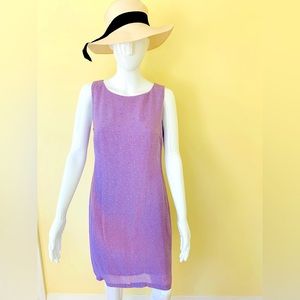 Light purple violet color sheer rayon mini straight dress tiny polka dots size M